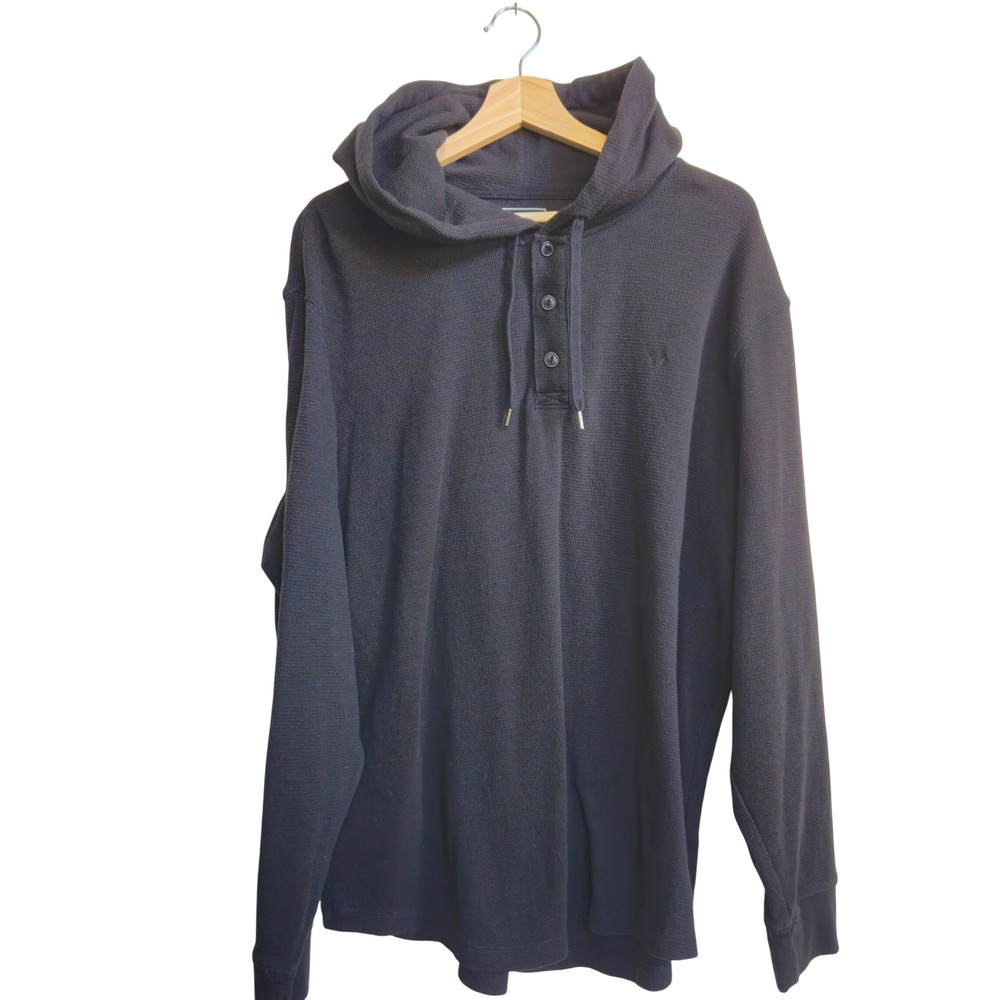 American Eagle XXL Thermal Henley Hoodie Waffle Knit Skater Y2K 90s Grunge EUC